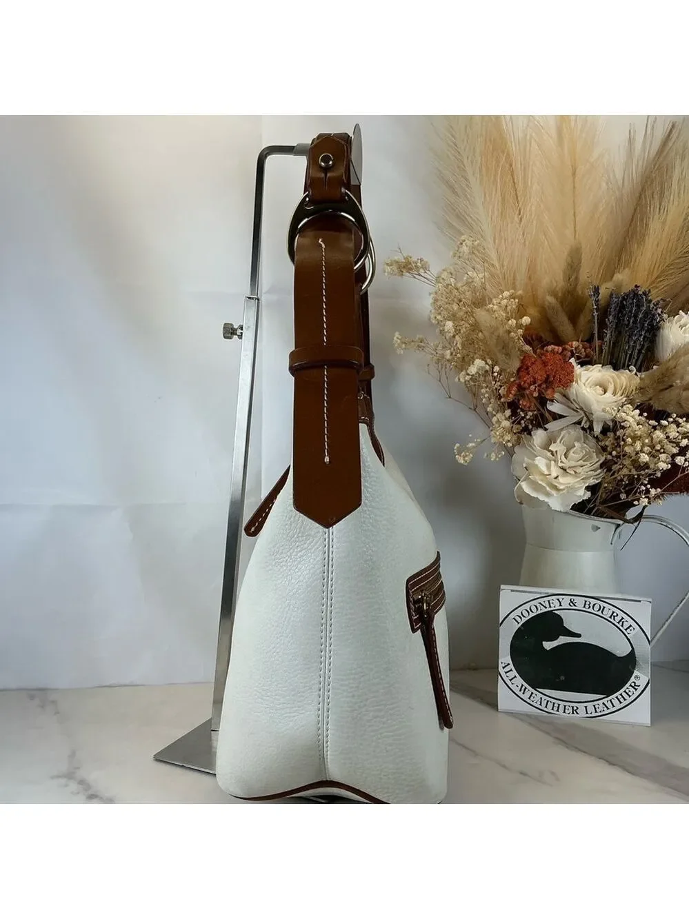 Dooney & Bourke Vintage White Cream and Brown Hobo Shoulder‎ Bag